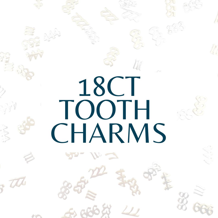 tooth charms, gold tooth charms, gold tooth gems, 18ct gold tooth gems, 18ct gold tooth charms