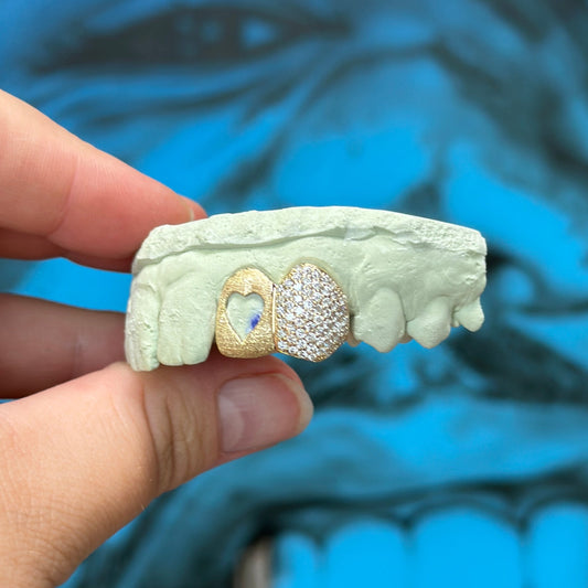 2 Piece Iced Out Fang and Diamond Dust Incisor Grillz - Grillz Australia